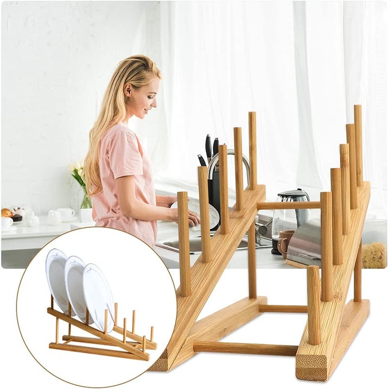 SITAKE 4 PCS Wooden Dish Rack Bamboo Plate Rack Pot Lid Holder, Dish Drying Rack Kitchen Display Shelf for Cup, Cutting Board, Bowl, Plate,Pot Lid - Image 5